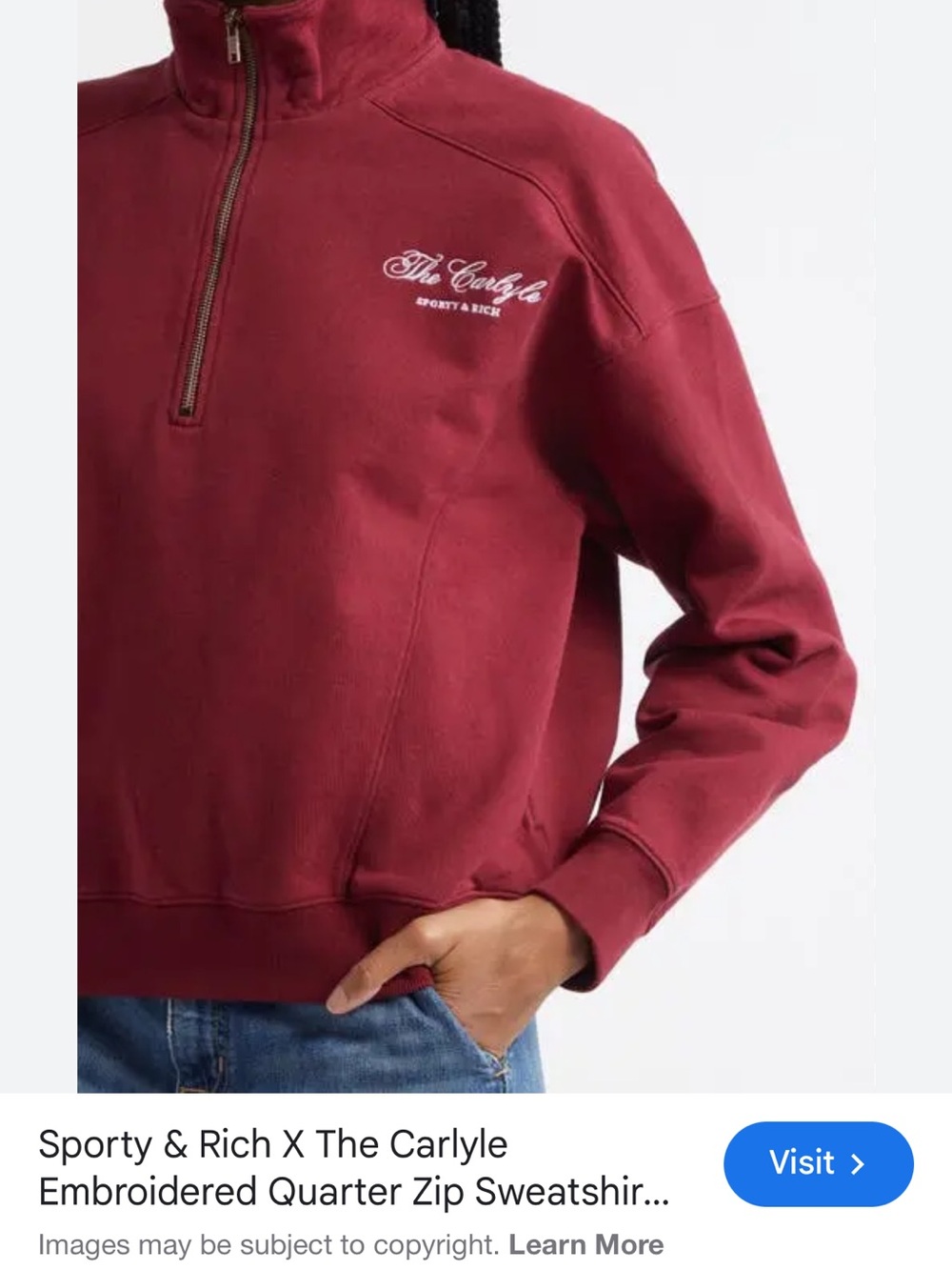 Sporty & Rich women's  Quarter-Zip Sweater in Burgundy